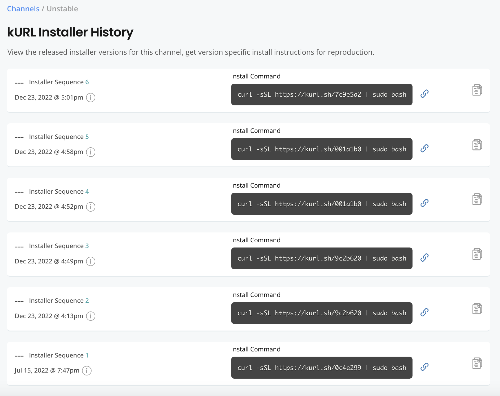 Installer History page in the Vendor Portal